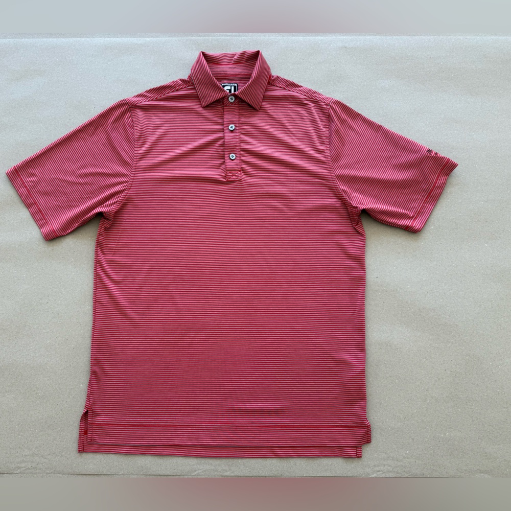 FootJoy — Athletic Fit Men's Red Striped Golf Shirt — Size M